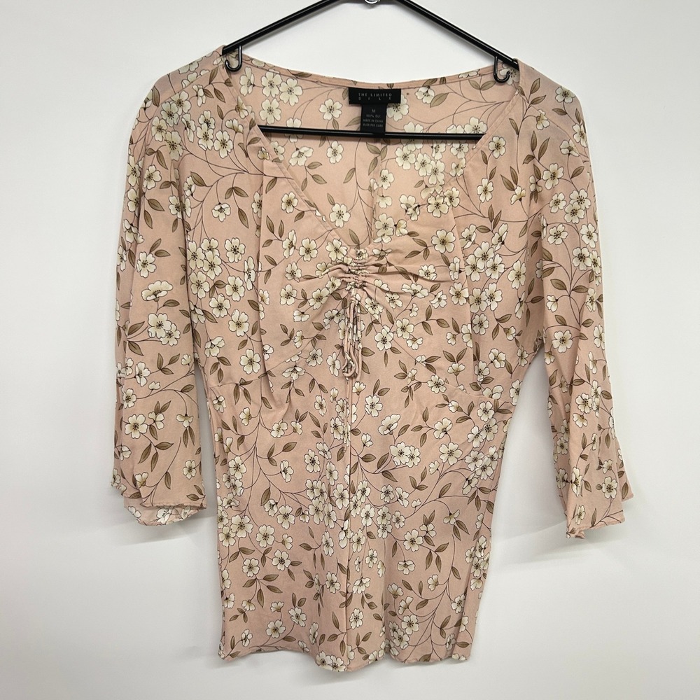 Silk‎ Floral Peasant Blouse M Pink Bell Sleeve Fairy Cottagecore Romantic Boho